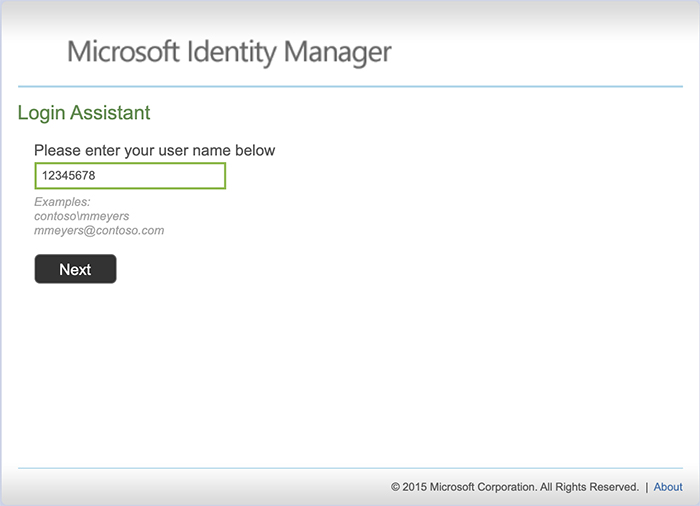 screen shot of the login assistant