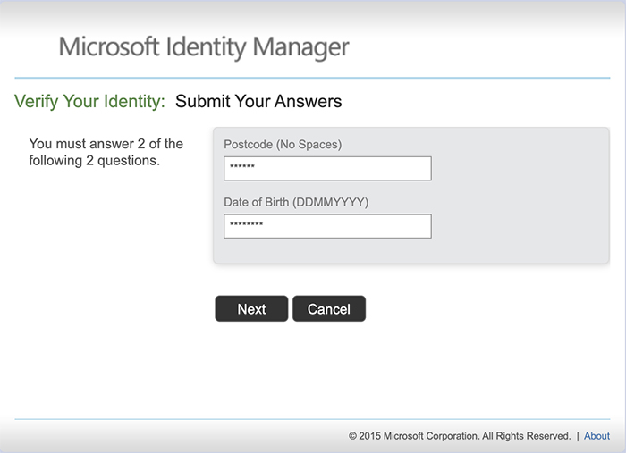 screen shot of verify your identity section